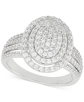 Diamond Oval Halo Cluster Multirow Ring (1 ct. t.w.) in Sterling Silver