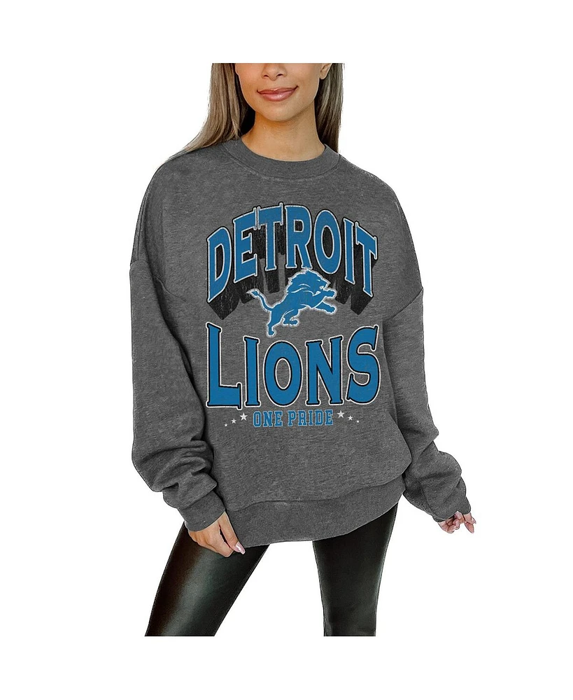 Gameday Couture Women's Charcoal Detroit Lions Long Weekend Premium Fleece Drop Shoulder Pullover Sweatshirt