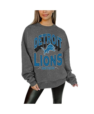 Gameday Couture Women's Charcoal Detroit Lions Long Weekend Premium Fleece Drop Shoulder Pullover Sweatshirt