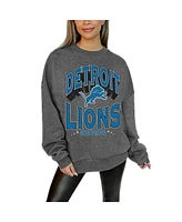 Gameday Couture Women's Charcoal Detroit Lions Long Weekend Premium Fleece Drop Shoulder Pullover Sweatshirt