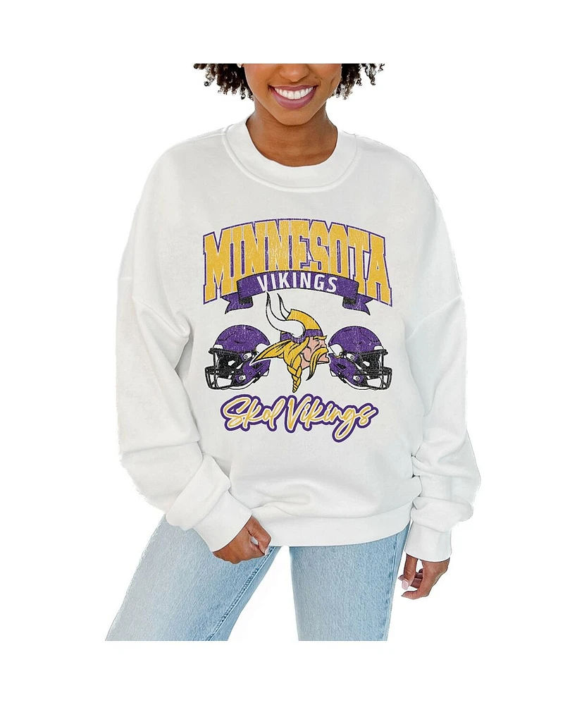 Gameday Couture Women's White Minnesota Vikings Passing Time Pullover Sweatshirt