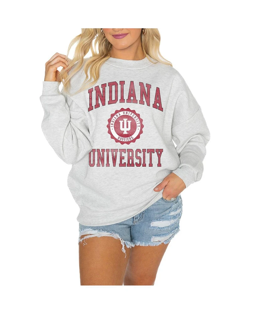 Gameday Couture Women's Steel Indiana Hoosiers Good Vibes Premium Fleece Drop Shoulder Pullover Sweatshirt