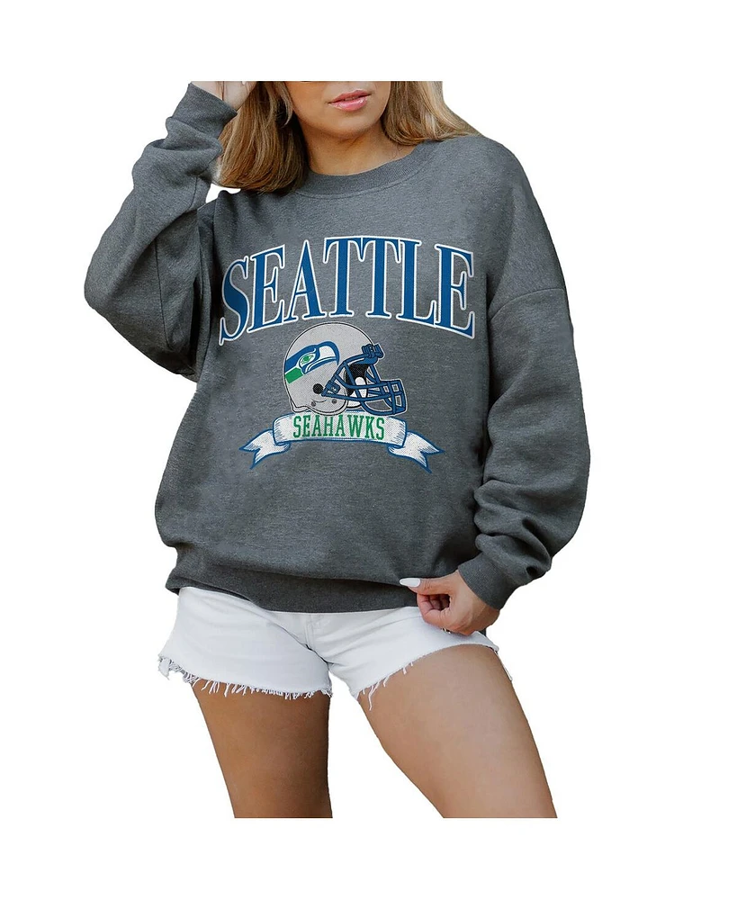 Gameday Couture Women's Charcoal Seattle Seahawks Seal The Deal Premium Fleece Drop Shoulder Pullover Sweatshirt