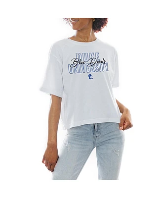 Gameday Couture Women's White Duke Blue Devils Slogan Boxy Fit Cropped T-Shirt