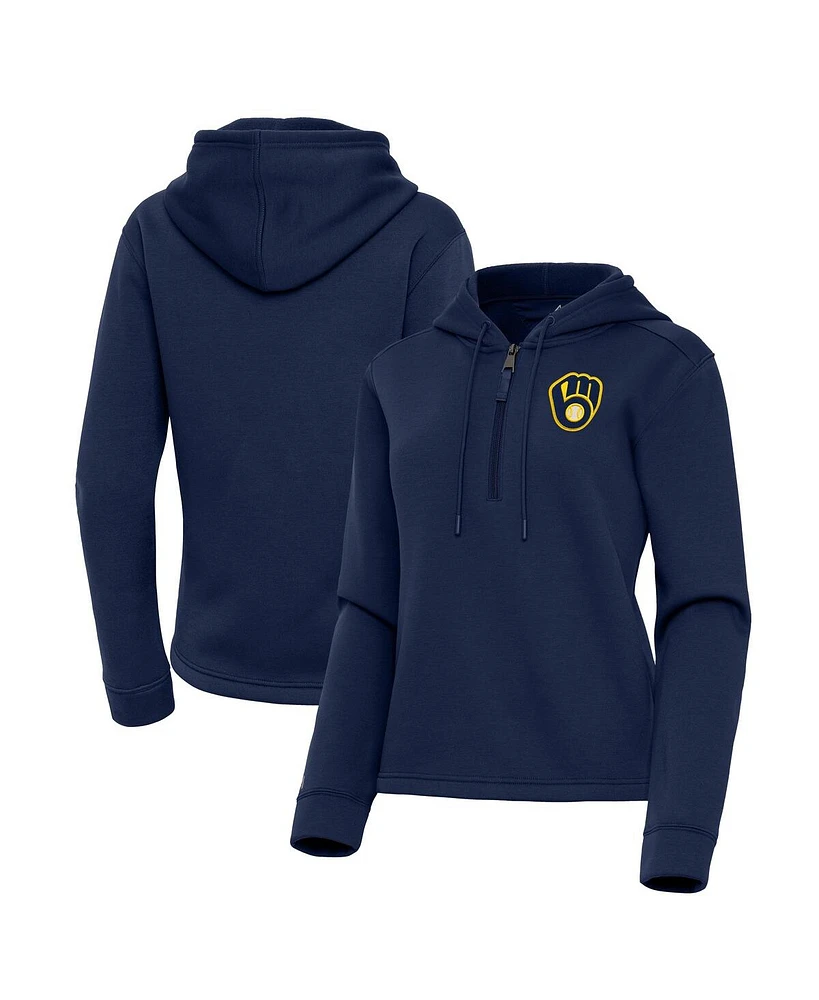 Antigua Women's Navy Milwaukee Brewers Contemporary Quarter-Zip Hoodie