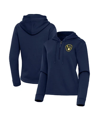 Antigua Women's Navy Milwaukee Brewers Contemporary Quarter-Zip Hoodie