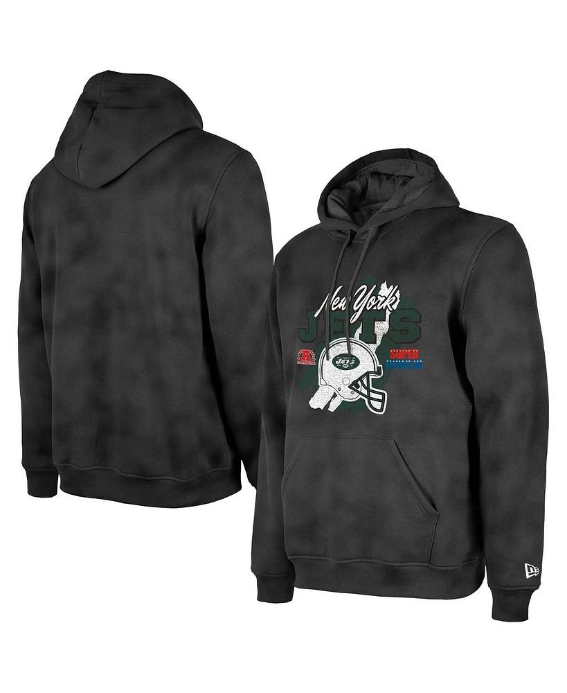 New Era Men's Black York Jets Identity Helmet Enzyme Washed Pullover Hoodie