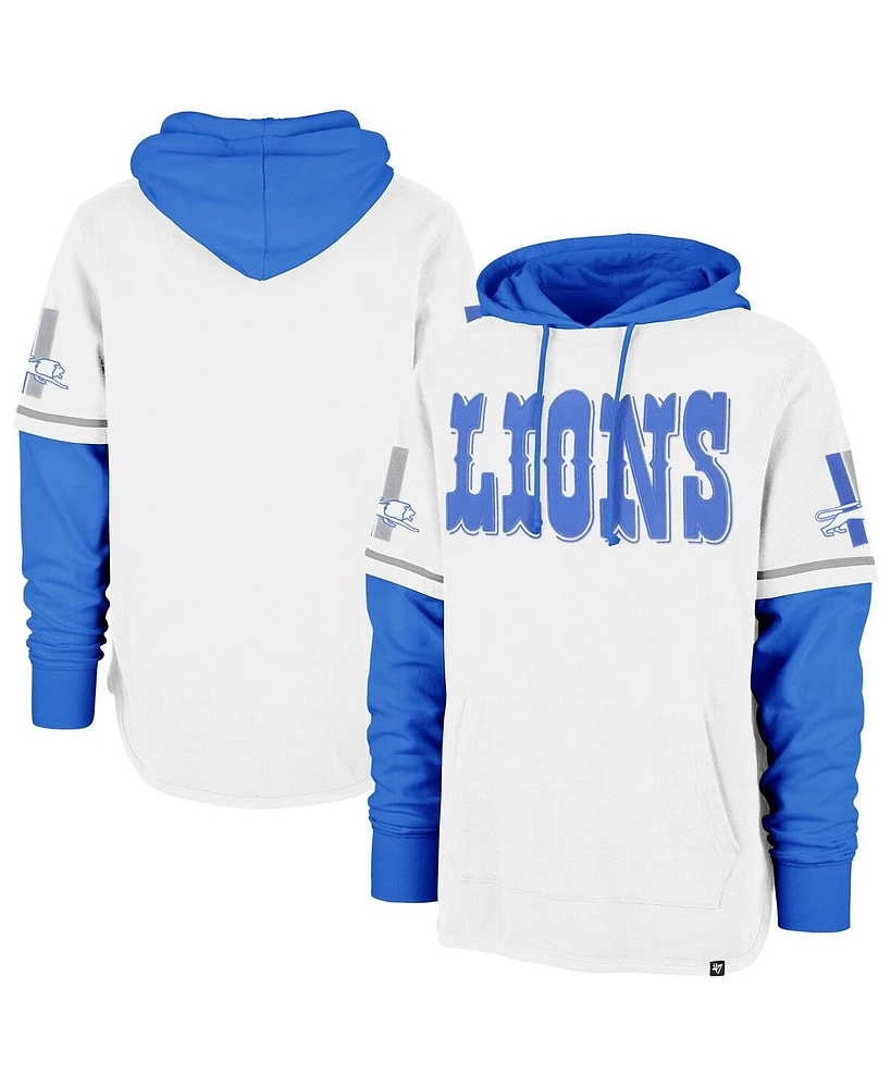 '47 Brand Men's White Detroit Lions Throwback Shortstop Pullover Hoodie