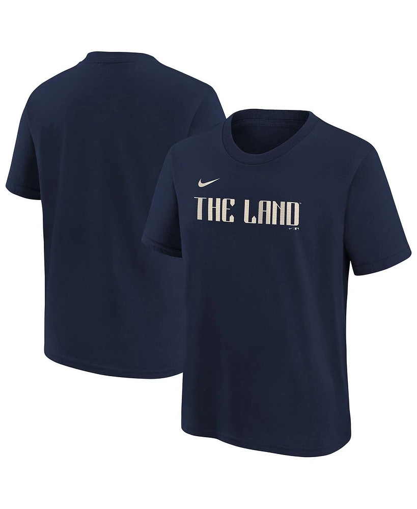 Nike Big Boys and Girls Navy Cleveland Guardians City Connect Wordmark T-Shirt