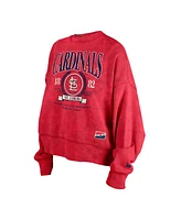 New Era Women's Red St. Louis Cardinals Throwback Boxy Enzyme Wash Fleece Crewneck Pullover Sweatshirt
