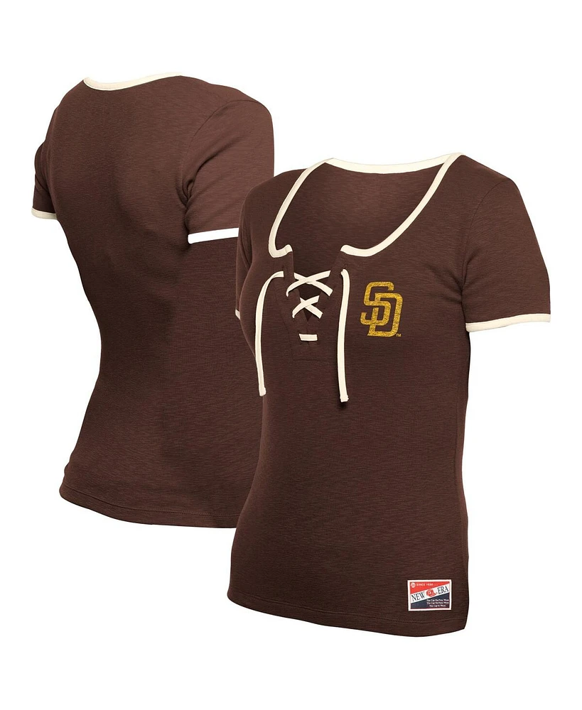 New Era Women's Brown San Diego Padres Throwback Lace Up T-Shirt