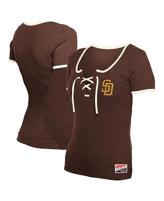 New Era Women's Brown San Diego Padres Throwback Lace Up T-Shirt