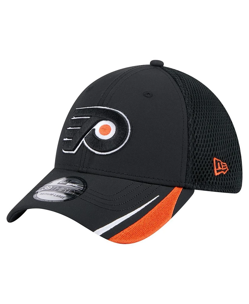 New Era Men's Black Philadelphia Flyers Linear Featherweight 39THIRTY Flex Hat