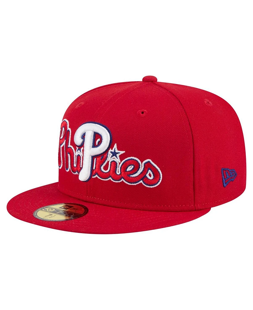 New Era Men's Red Philadelphia Phillies Overlap 59FIFTY Fitted Hat