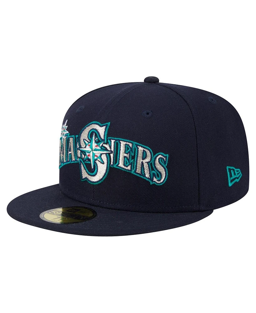 New Era Men's Navy Seattle Mariners Overlap 59FIFTY Fitted Hat