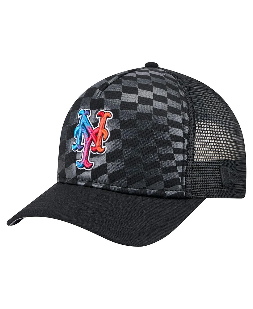 New Era Men's Black New York Mets Gradient 9FORTY A-Frame M-Crown Trucker Adjustable Hat