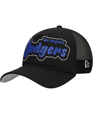 New Era Men's Black Los Angeles Dodgers Retro Bold A-Frame Trucker 9FORTY Adjustable Hat