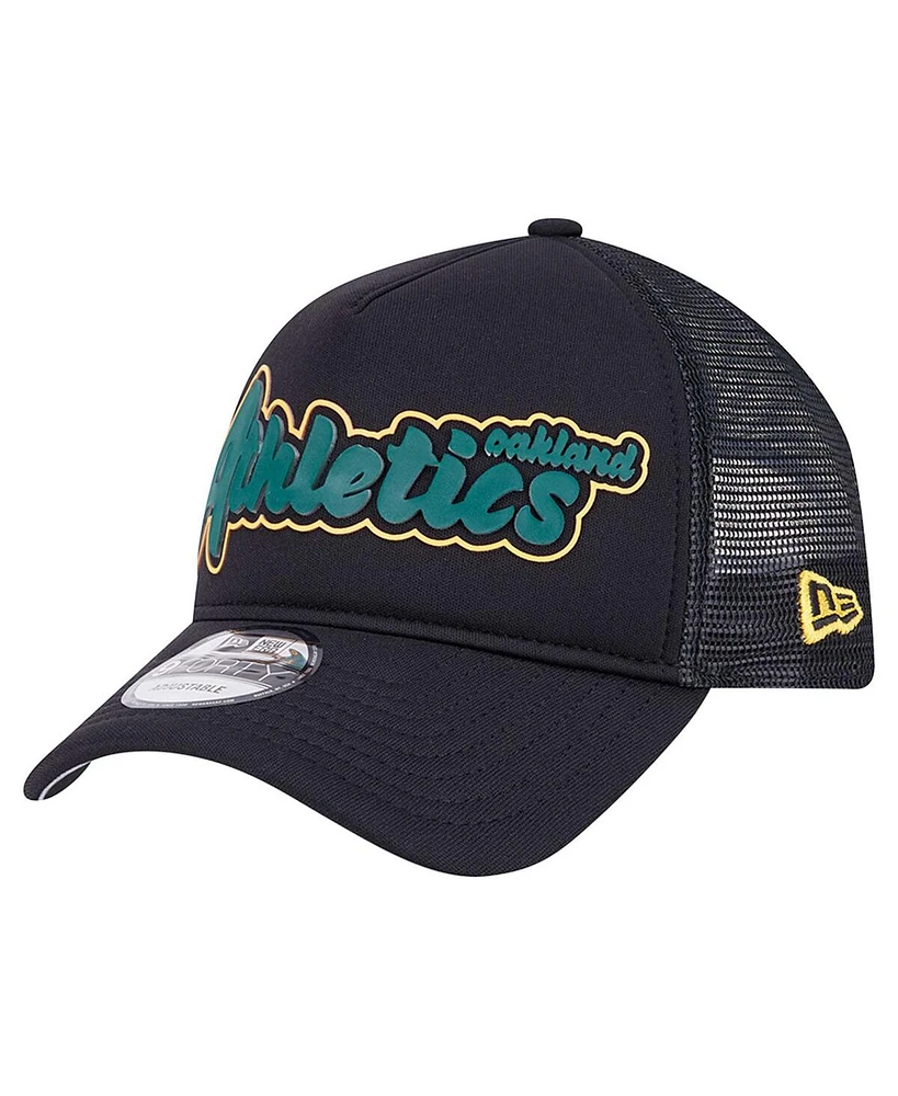 New Era Men's Black Oakland Athletics Retro Bold A-Frame Trucker 9FORTY Adjustable Hat