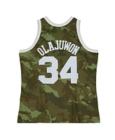 Mitchell & Ness Men's Hakeem Olajuwon Camo Houston Rockets Hardwood Classics 1993/94 Ghost Green Swingman Jersey