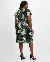 Connected Plus Printed Blouson Midi Dress