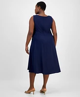 Connected Plus Sleeveless Boat-Neck Midi Dress