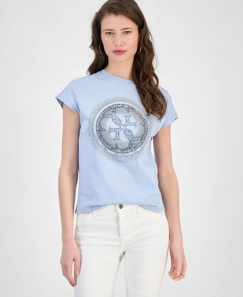 Guess Women's Cotton 4G Hotfix Short-Sleeve Crewneck Tee