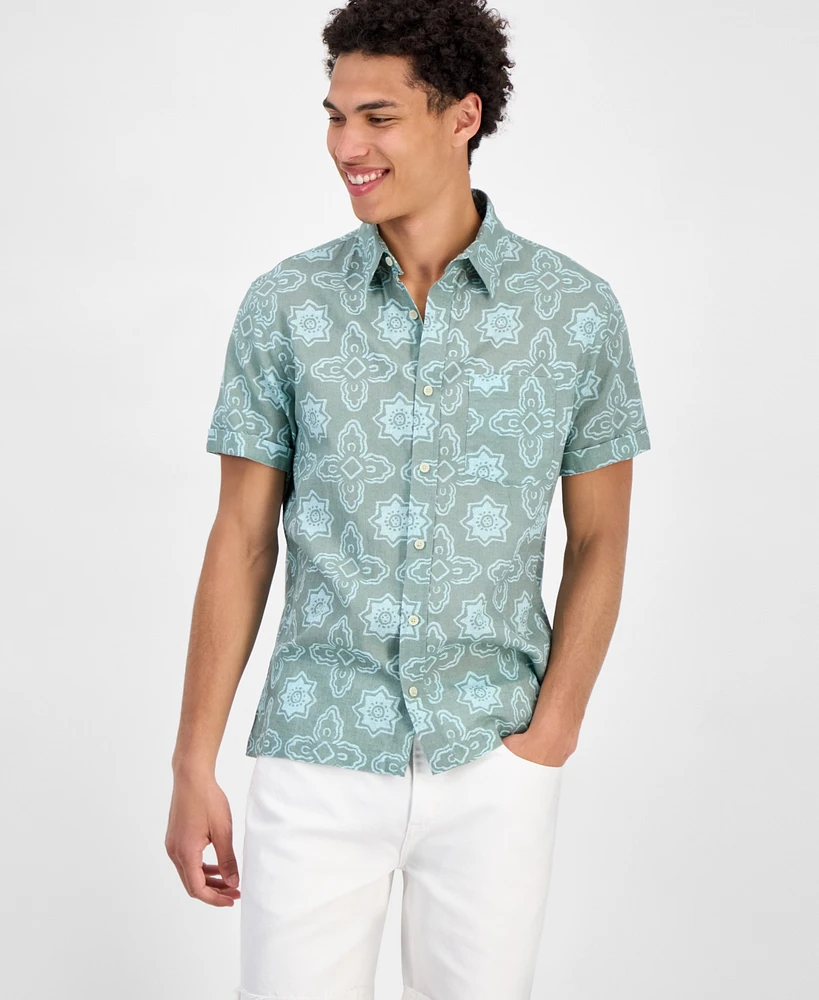Sun + Stone Men's Avon Short Sleeve Medallion Print Button-Front Shirt, Exclusively at Macy's