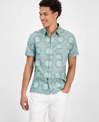 Sun + Stone Men's Avon Short Sleeve Medallion Print Button-Front Shirt, Exclusively at Macy's