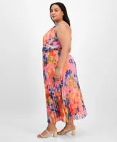 Robbie Bee Plus Printed Pleat-Skirt Maxi Dress