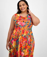 Robbie Bee Plus Cowl-Neck Sleeveless Handkerchief-Hem Dress