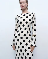 Mango Women's Flared Sleeves Polka Dot Dress