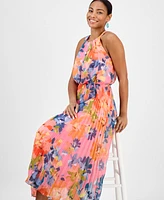 Robbie Bee Petite Printed Sleeveless Pleat-Skirt Maxi Dress
