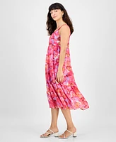 Robbie Bee Petite Printed Braided Trim Midi Dress
