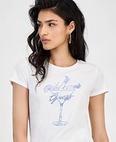 Guess Women's Cotton Boots Bling Baby Crewneck Tee