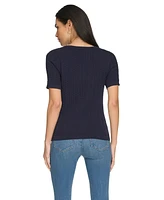 Nautica Jeans Women's Short Sleeves Rope Cable Sweater