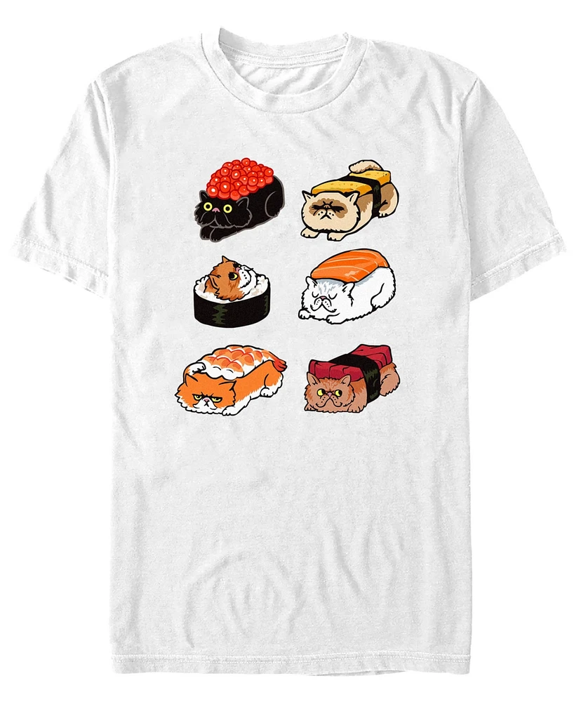 Design By Humans Men's Sushi Persian Cat Short Sleeve T-Shirt