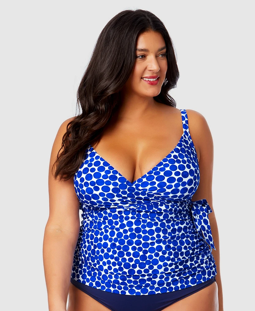 Anne Cole Plus Denim Dot Wrap-Tie Tankini Top