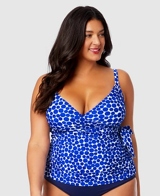 Anne Cole Plus Denim Dot Wrap-Tie Tankini Top