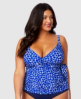 Anne Cole Plus Denim Dot Wrap-Tie Tankini Top