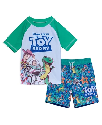 Toy Story Boys Disney Pixar Pullover Rash Guard and Swim Trunks Outfit Set