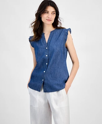 Tommy Hilfiger Women's Chambray Ruffled Shirt