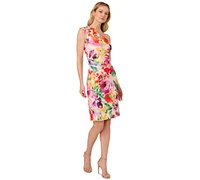 Adrianna Papell Women's Floral-Print One-Shoulder Pleated Dress