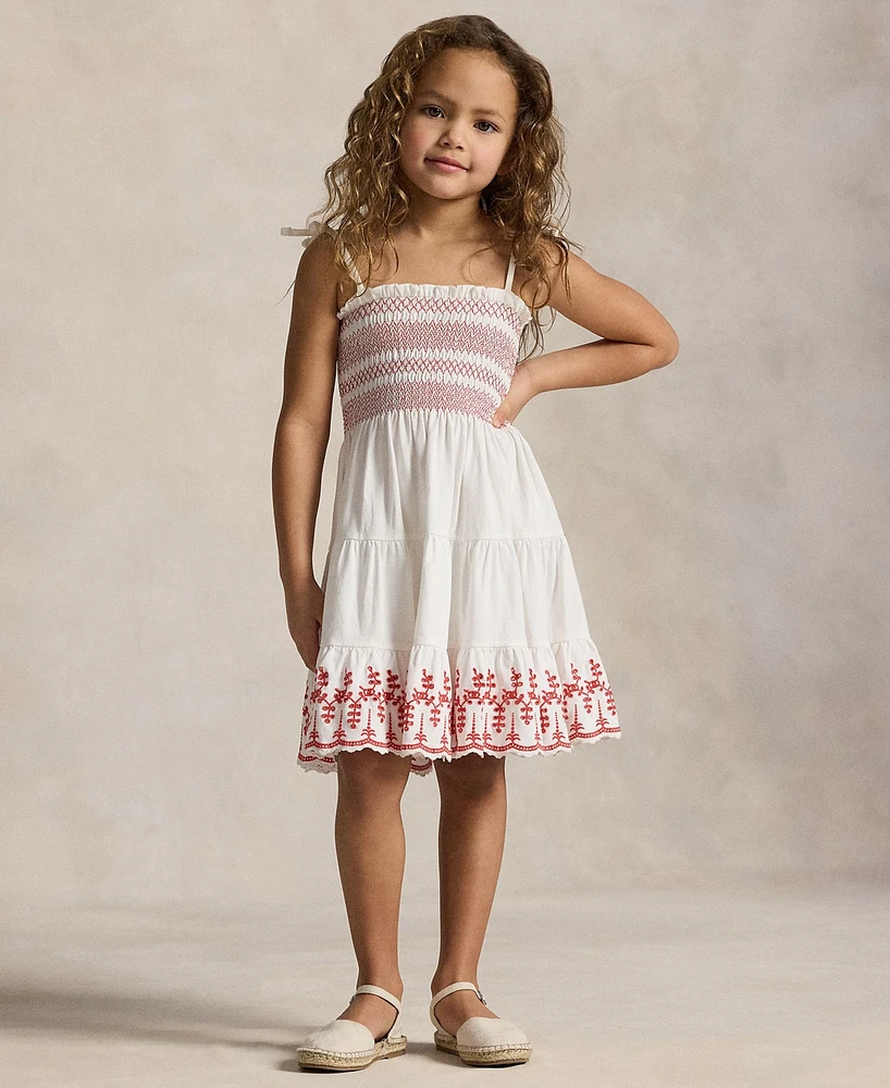 Polo Ralph Lauren Toddler and Little Girls Smocked Eyelet Jersey Dress