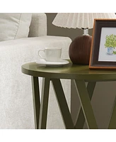 Kings Brand Furniture Emma Side End Table - Modern Round Farmhouse Accent for Living Room, Bedroom, Office (Ice Blue)
