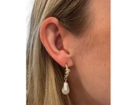 Cubic Zirconia Twisted Hoop Earring with Pearl Drop