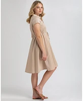 Pietro Brunelli Maternity Poplin Nursing Friendly Button-Front Drawstring Viola Shirt Dress