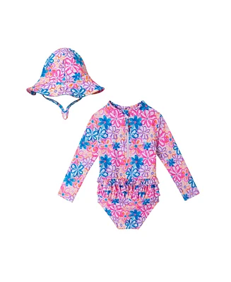 Andy & Evan Baby Girls Floral Print Rashguard w/Hat