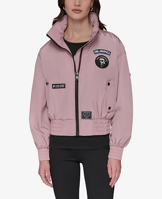 Karl Lagerfeld Women's Logo Collar Bomber