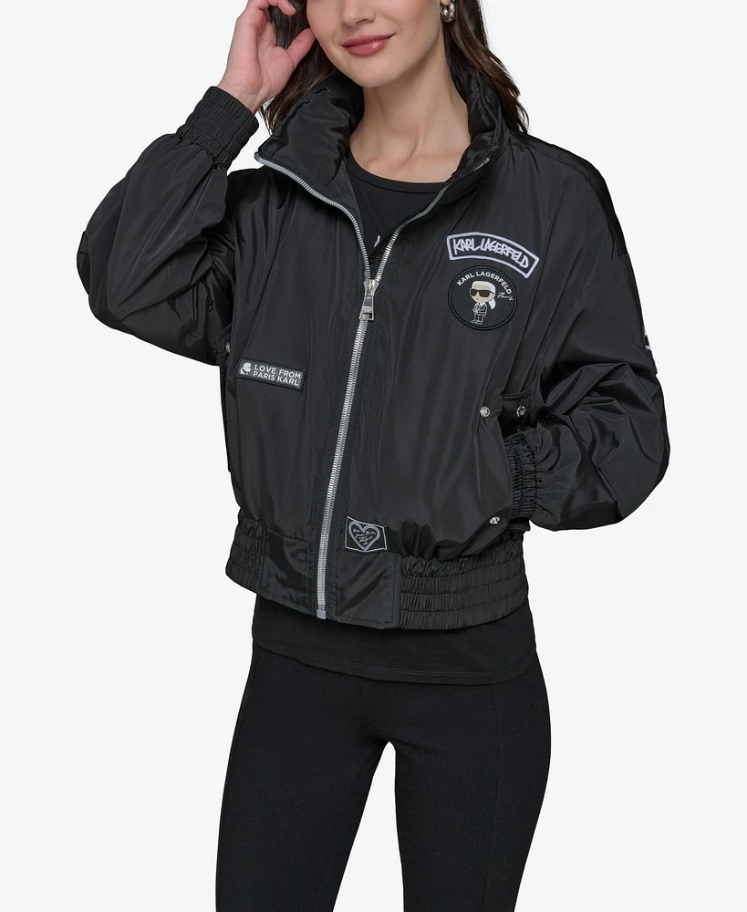 Karl Lagerfeld Women's Logo Collar Bomber