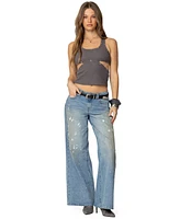 Edikted Women's Paint Splatter Low Rise Jeans